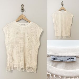 Zara Crochet Cream Sleeveless Blouse - Size M